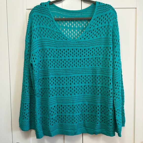 Blue Crochet V Neck Oversized Long Sleeve Sweater Sz Large NEW! - Picture 1 of 4